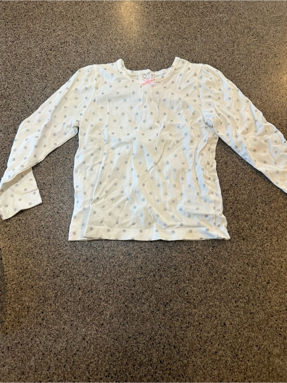 Little Me White Top with Silver Polka Dots